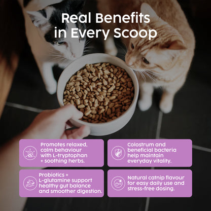 Cat Calming Powder – Anxiety & Stress Relief with L-Tryptophan & Probiotics (100g)