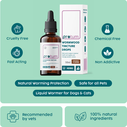 Wormwood Drops for Dogs & Cats – Natural Liquid Wormer (50ml)