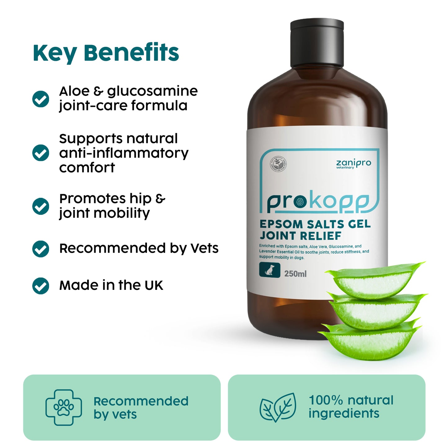 Prokopp Epson Salts Gel Joint Relief bottle with key benefits listed on a white background