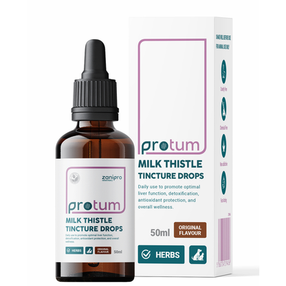 Protum Milk Thistle Tincture Drops bottle and packaging on a white background